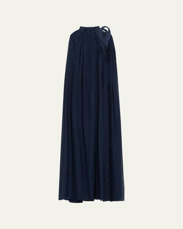 Cypress Sculpted Silk Chiffon Cape Gown